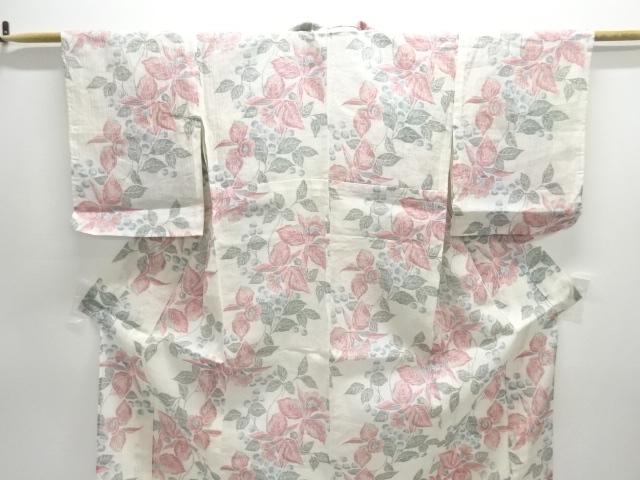  大正ロマン　本場小千谷ちぢみ　蘭模様織り出し着物